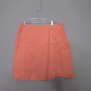 Talbots Skirt 12 Orange Linen Scalloped Faux Wrap Mini Coastal Beach Resort Boho